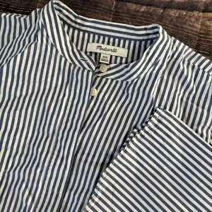 Madewell XXS White Blue Striped Bell Sleeve Button Up Shirt Mandarin Collar